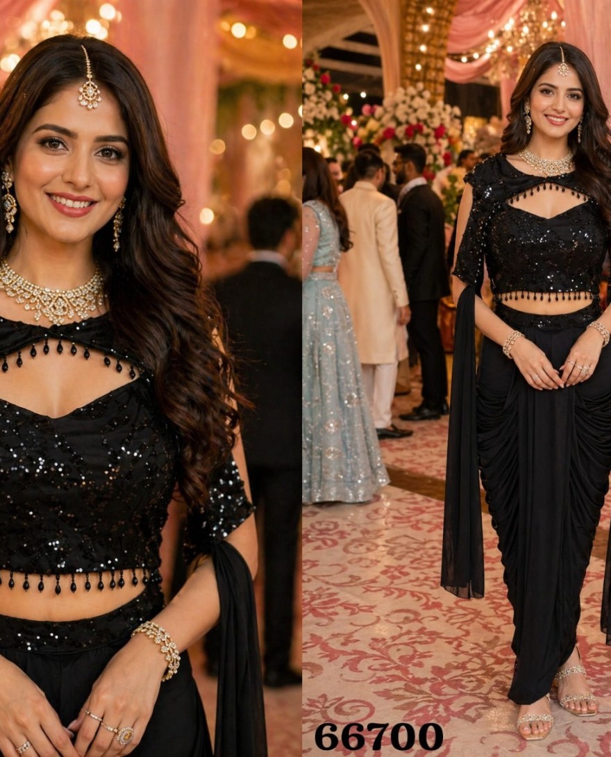 BLACK - Black Lycra Classic Saree with Embroidered and Sequins Work